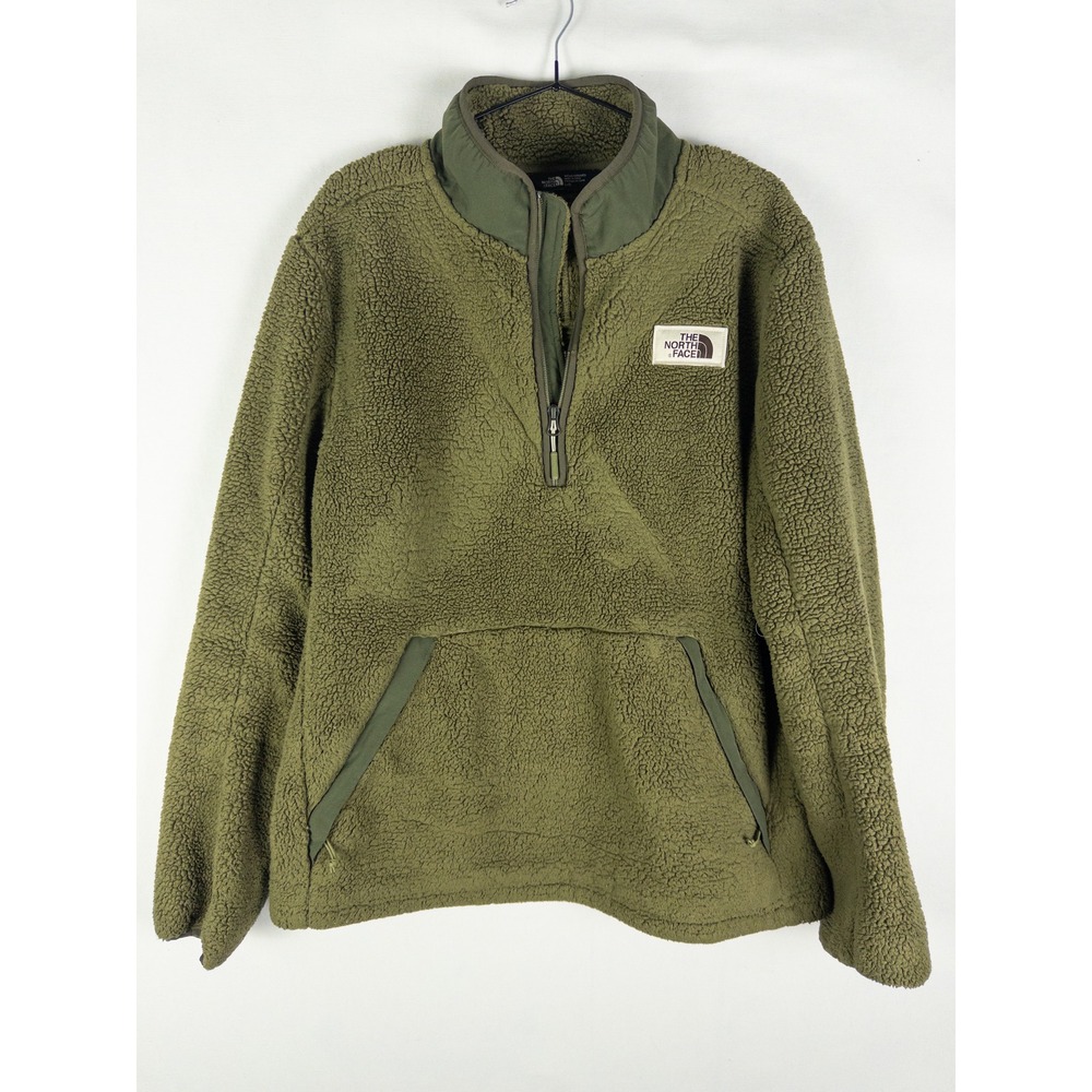 The North Face Campshire Sherpa Fleece Half Zip Pullover Mens L Olive Green Gorp